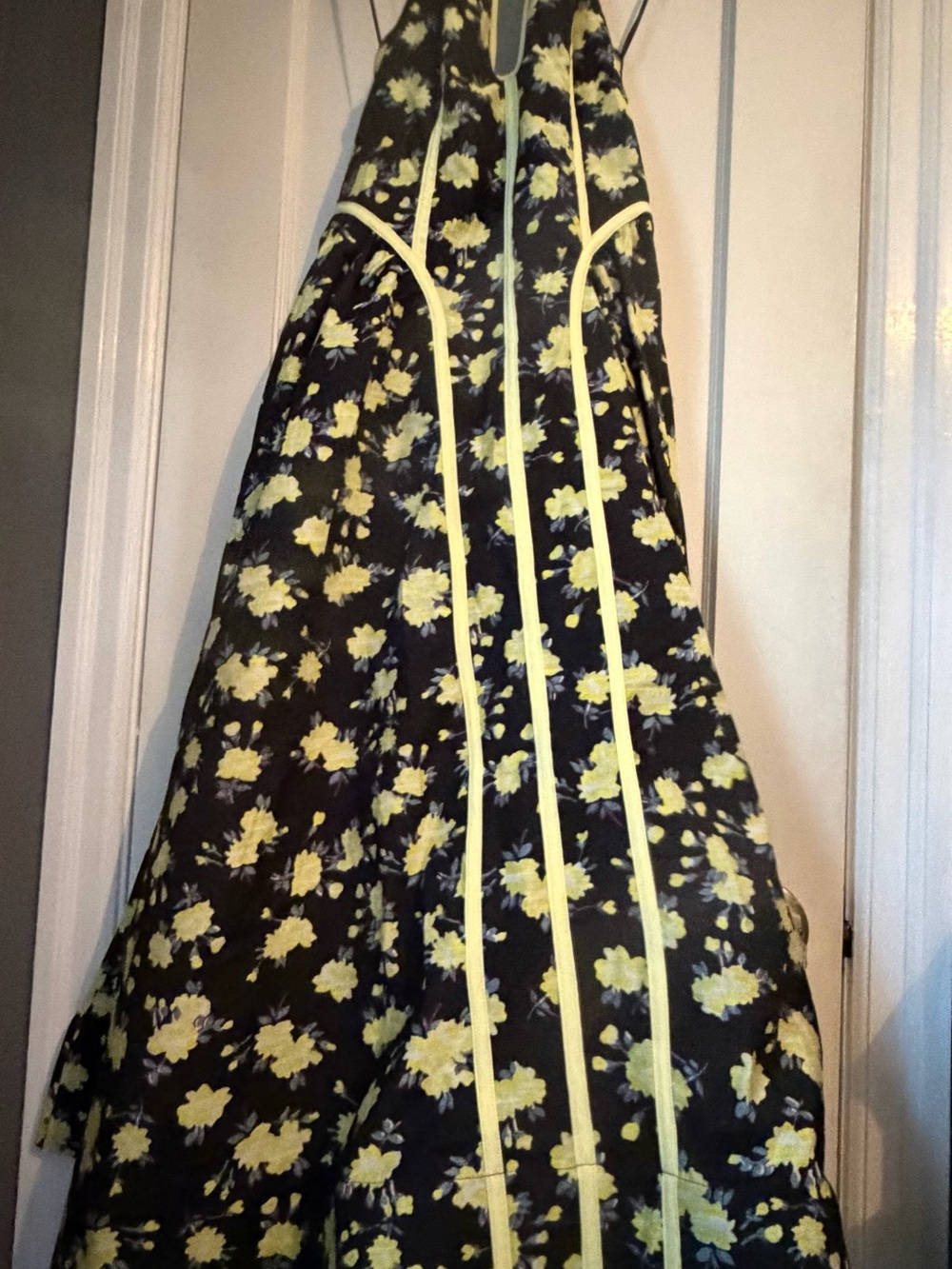 Maeve Anthropologie Floral Black Dress with Yellow Trim